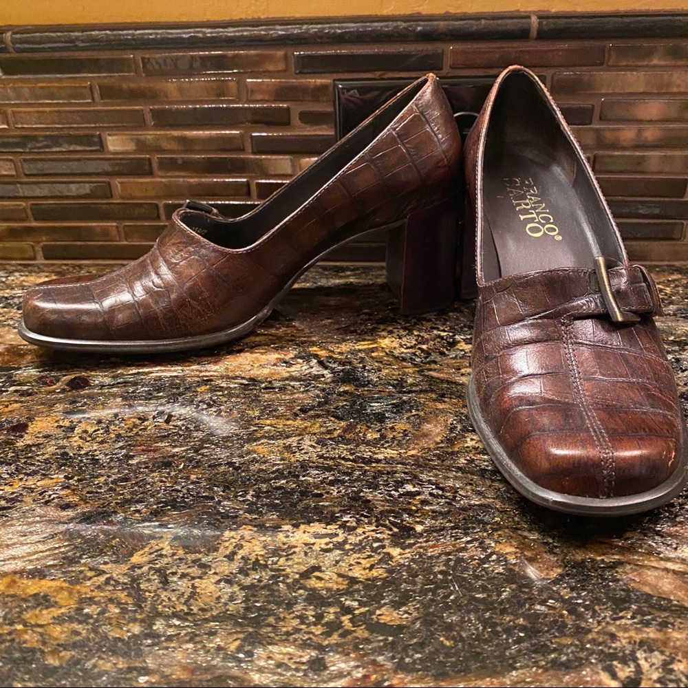 Franco Sarto Brown Metallic Loafer Heels